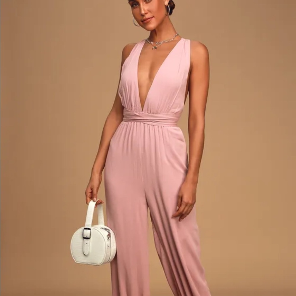 Lulus Lolinda Mauve Pink Convertible Halter Jumpsuit